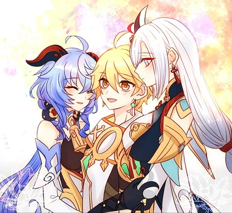 Aether X Ganyu Genshin Impact, Shenhe X Aether, Aether X Shenhe, Genshin Impact Love, Aether Ships, Genshin Impact Aether, Aether Harem, Funny Romance, Karakter Disney