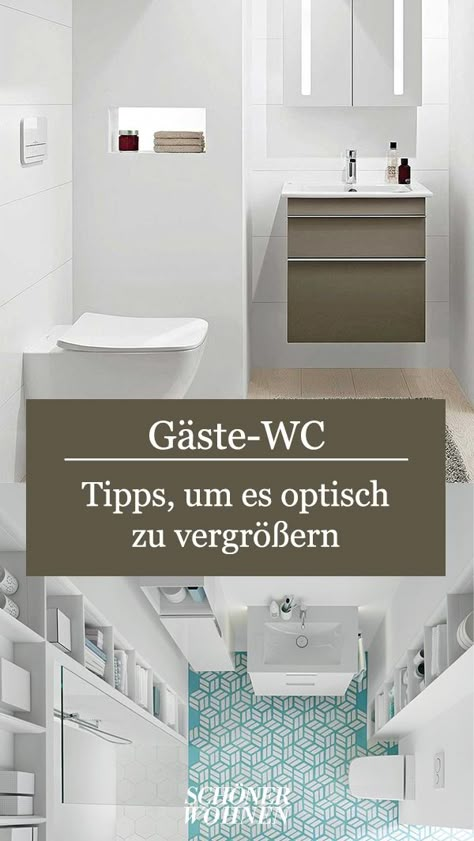 Kleine Gästebäder und Gästetoiletten lassen sich mit ein paar Kniffen optisch größer gestalten. Das richtige Licht, Spiegel und platzsparender Inspiration wird der Mini-Raum optimal genutzt. Wc Inspiration, Wc Design, Home Vision Board, Alcove Bathtub, Perfect Place, Bathroom Lighting, Lighted Bathroom Mirror, Bathroom Mirror, Vision Board