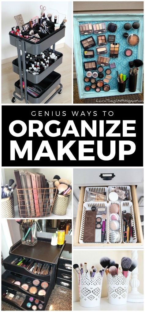 11 Genius Makeup Storage Ideas Hair And Makeup Organization, Dollar Tree Makeup Organization Diy, Ways To Organize Makeup, Organize Make Up, Eyeshadow Organizer, Organized Makeup, Diy Makeup Organizer, Makeup Storage Ideas, Rangement Makeup