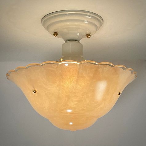 Semi-Flush Beaded Chain Ceiling Light Vintage Glass New Fixture. The light features a custom-made powder-coated fixture. The fixture has been cleaned and detailed. It includes mounting hardware for convenient installation. Available at www.vintporium.com Chain Ceiling Light, Jelly Jars, Ceiling Light Fixture, Pull Chain, Vintage Lighting, Ceiling Light Fixtures, Light Fixture, Beaded Chain, Ceiling Light