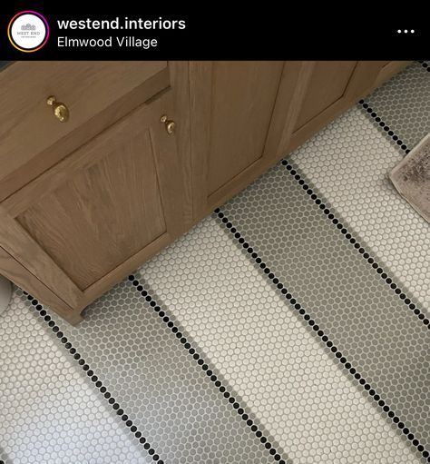 Powder Room Patterned Tile Floor, Penny Tile Floor With Border, Boys Bathroom Tile Ideas, White Primary Bathroom, Bathroom Hexagon Tile, Classic Bathroom Tile, Boy Bathroom, Penny Tile Floors, Small Bathroom Remodel Designs