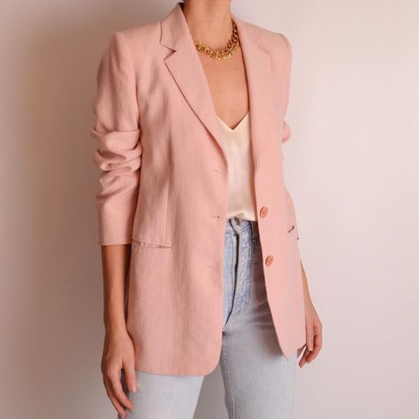 Stellar Vintique on Instagram: “SOLD Vintage blush 100% linen blazer. Made in USA. Fits XS-S best. {shop link in bio}. 🌸 Fashion stat: The secondhand clothing market is…” Pink Linen Blazer Outfit Women, Pink Linen Blazer Outfit, Blush Blazer Outfit, Linen Blazer Outfit Women, Linen Blazer Outfit, Blush Blazer, Bio Fashion, Blazer Outfits For Women, Romantic Outfit