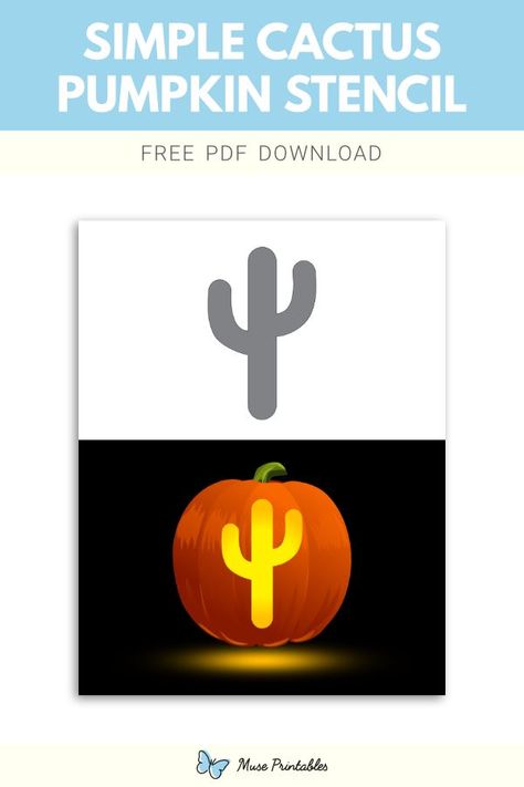 Free printable simple cactus stencil for pumpkin carving. Download it at https://museprintables.com/download/pumpkin-stencil/simple-cactus/ Western Pumpkin Carving Ideas Stencil, Western Pumpkin Carving Ideas, Cactus Stencil, Pumpkin Cactus, Cactus Pumpkin, Stencil Simple, Stencil For Pumpkin Carving, Haunted Town, Pumpkins Carving