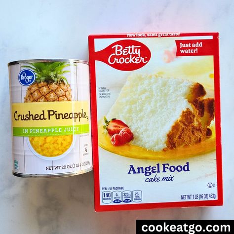 Recipes Using Angel Food Cake, Pineapple Angel Food Cake Recipe, Cake Batter From Scratch, Pineapple Angel Food Cake, Angel Food Cake Mix, 2 Ingredient Desserts, Pineapple Angel Food, Cake Mix Ingredients, Only Angel