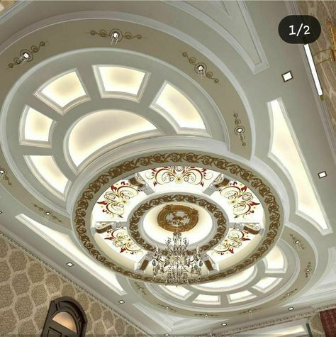 Seling Design For Hall, Siling Pop Design Hall, Piopi Siling Design, Round Fall Celling Design, Classic Ceiling Design Luxury, Hall Pop Design, Ceiling Design Gypsum, Classical Ceiling Design, Hall Pop