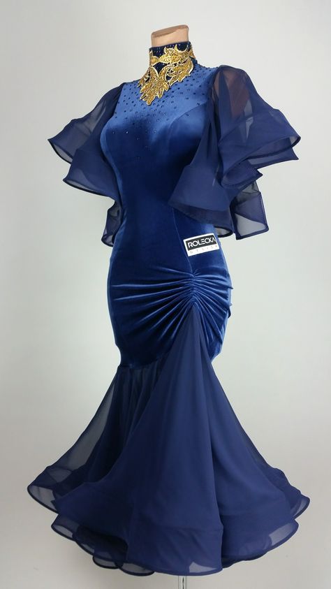 Ballroom dress Rolecka Design Blue Ballroom Dress, Ballroom Dance Dresses Standard, Ballroom Dress Inspiration, Ballroom Dance Dress, Dancesport Dresses, Dance Competition Dress, Latin Ballroom Dresses, Ballroom Costumes, 파티 드레스