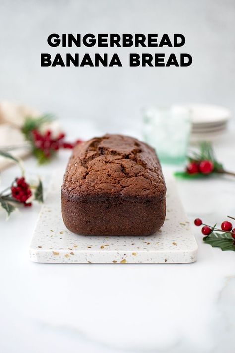 frosted gingerbread banana bread Banana Bread Christmas, Christmas Banana Bread, High Altitude Banana Bread, Banana Gingerbread, Banana Bread Simple, Gingerbread Banana Bread, Christmas Banana, Gingerbread Loaf Cake, Banana Bread Easy