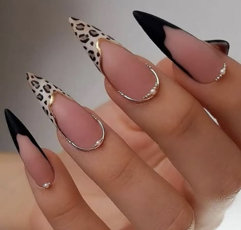 Birthday Nail Art Ideas, Leopard Stiletto Nails, Sharp Nails Design, Frame Nails, Nail 2023, Stilleto Nails Designs, Sharp Nails, Fancy Nails Designs, Beige Nails