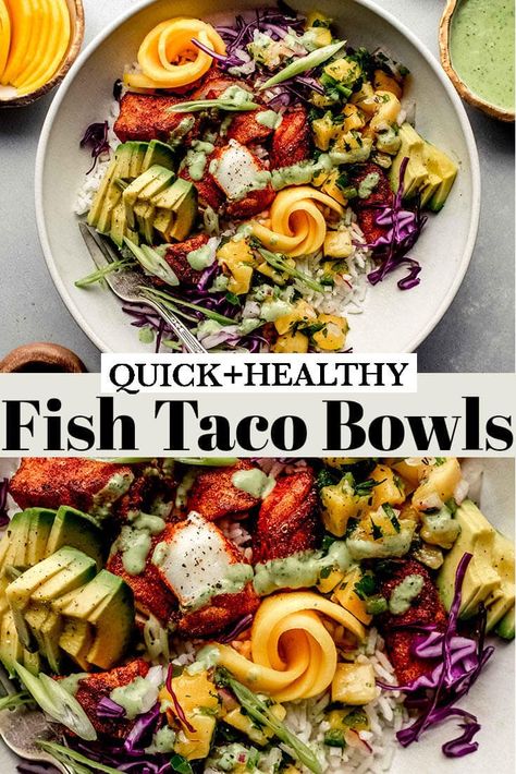 Fish Taco Bowls With Mango Salsa, Tacos Sauce Recipe, Tacos Sauce, Avocado Cream Sauce, Healthy Fish Tacos, Salsa Avocado, Slow Cooker Pasta Recipes, Recipe Mango, Southwestern Recipes