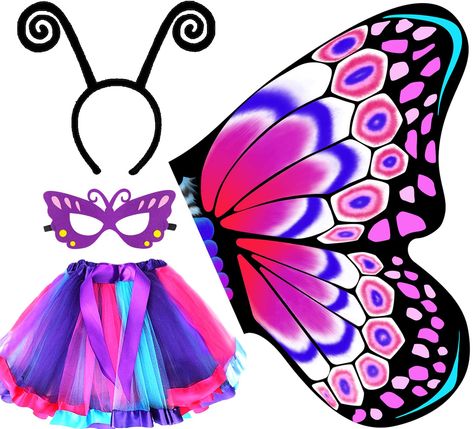 PRICES MAY VARY. Chiffon 🌸【Butterfly Dress-up Costume】 εїз Fly away with this adorable little girls butterfly costumes set: 1 * Rainbow butterfly wings +1*butterfly mask + 1* Black butterfly antenna headband+1*Tutu skirt. 🌸【Premium Material】εїз Butterfly wings for kids, unique and timeless, made from natural high-quality chiffon materials combined with a handmade finish. 🌸【Right Size】εїз Butterfly costume for little girls, 46.5” wingspan between finger loops, perfect for almost 3-9 years old Butterfly Antenna Headband, Butterfly Antenna, Toddler Dress Up Clothes, Tutu Party Favors, Butterfly Costume Kids, Girls Butterfly Costume, Antenna Headband, Butterfly Wings Costume, Toddler Dress Up