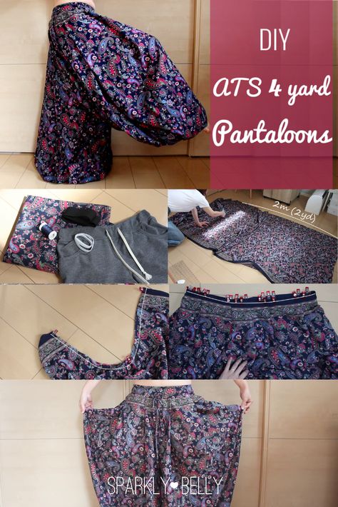 DIY Pantaloons - 4 yard ATS / Tribal Fusion Belly Dance Harem Pants - SPARKLY BELLY Ats Bellydance Costumes, Diy Harem Pants Pattern, Harem Pants Diy, Harem Pants Pattern, Fusion Belly Dance, Pant Skirt, Diy Clothes Design, Argentine Tango, Pants Sewing Pattern