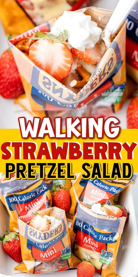 Strawberry Pretzel Dessert In A Bag, Walking Pretzel Strawberry Salad, Strawberry Pretzel Dip, Strawberry Pretzel Salad Easy, Walking Meals, Walking Snacks, Walking Desserts, Pretzels Treats, Jello Trifle