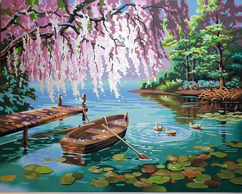 AmazonSmile: DIMENSIONS 73-91491 Willow Spring Beauty Paint by Numbers for Adults, 14'' W x 11'' L Dreamscape Architecture, Sunrise Painting, Cubism Art, Lake Painting, Canvas Painting Tutorials, Textured Canvas Art, Canvas Painting Diy, Realistic Paintings, Spring Beauty