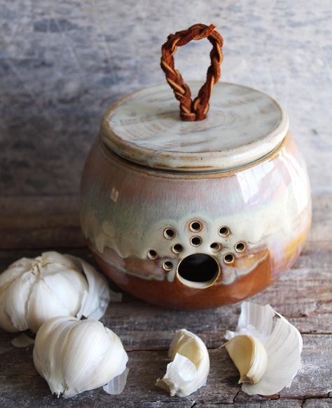 garlic keeper from @pitchpinepottery on Instagram Ceramic Pottery, Garlic, Candle Holders, Candles, Ceramics, Instagram Posts, Instagram