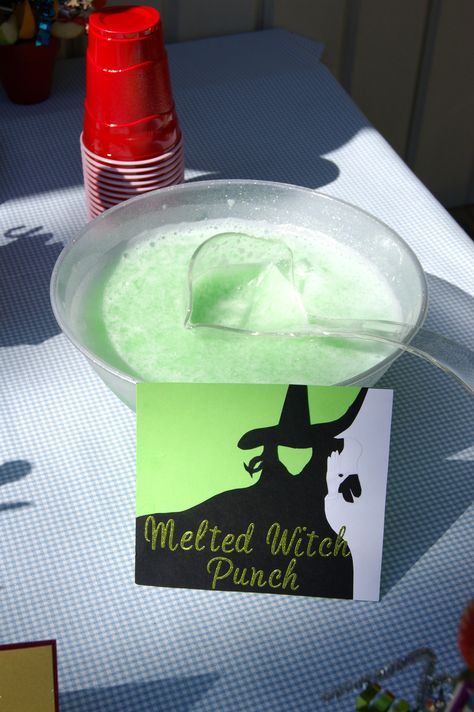 Melted Witch Punch - I want the recipe, J! Wicked Inspired Snacks, Wicked Watch Party, Broadway Themed Party Food, Wicked Party Food, Wicked Musical Birthday Party, Wicked Themed Food, Wicked Party Ideas, Wicked Birthday Party Ideas, Wicked Party Theme