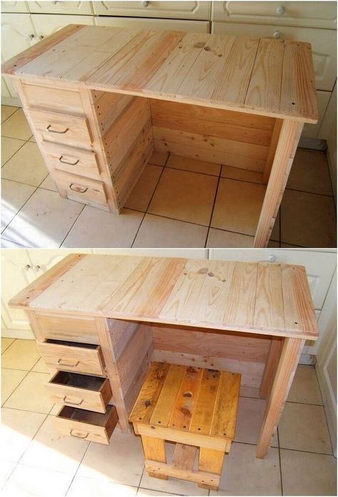 Pallet Woodworking, Meja Industrial, Diy Wood Desk, Pallet Desk, Wood Pallet Recycling, Office Tables, Wood Crafting Tools, Shipping Pallets, House Wood