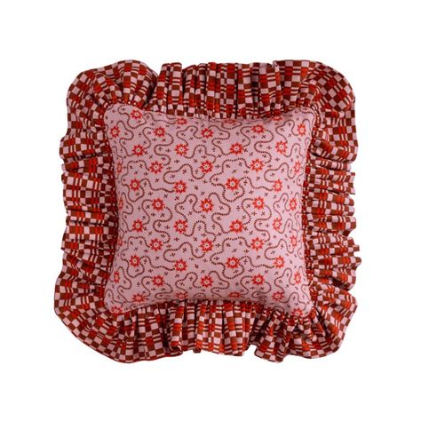 Frilly Fancy in Poppy | Maison Flâneur Diy Cushion Covers, Fancy Cushions, Bedroom Gift, Poppy Red, Compostable Packaging, Diy Cushion, Red Poppies, Sofa Chair, Cushion Covers