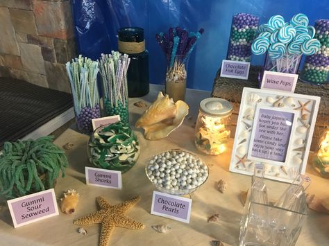 Birthday Party Candy Table, Under The Sea Ideas, Baby Shower Quotes, Sea Ideas, Decorations For Table, Baby Shower Sweets, Sea Baby Shower, Sea Birthday Party, Under The Sea Theme