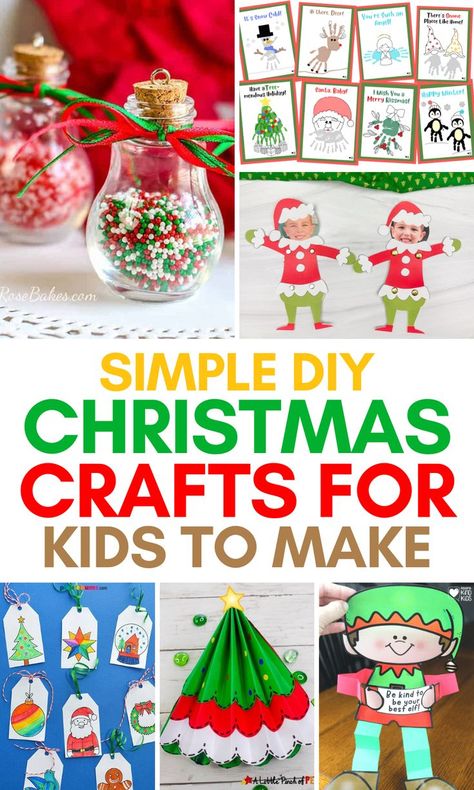 Collage of Christmas crafts for kids to make for toddlers, preschool, kindergarten, and elementary school kids, including ornaments, handprint crafts, gifts, and more. Make It Take It Christmas Crafts For Kids, Christmas Take Home Crafts For Kids, Preschool Christmas Gifts For Parents Easy Diy, Easy Kid Christmas Crafts, Preschool Diy Crafts, Diy Christmas Crafts For Kids, Fun Christmas Crafts For Kids, Preschool Christmas Gifts, Classroom Christmas Crafts