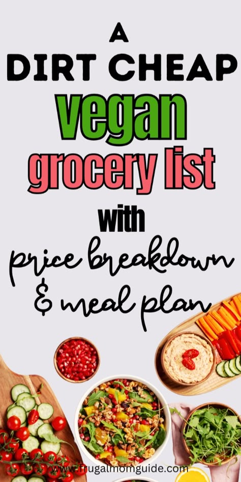 Cheap Vegan Grocery List to Save Money on a Tight Budget. This vegan grocery list is perfect for when money is tight. It includes the cheapest vegan ingredients (with prices), cheap vegan meals, a daily meal plan for vegans, as well as money saving tips when doing your vegan grocery shopping! cheap vegan grocery list budget, cheap vegan grocery list for one, affordable vegan grocery list, must have vegan grocery list, easy vegan grocery list, raw vegan grocery list budget, healthy vegan grocery list on a budget, budget friendly vegan grocery list, vegan grocery list on a budget aldi, low budget vegan grocery list, cheap family dinners groceries budget, cheap healthy meal prep for the week groceries budget, easy cheap meals families groceries budget, cheap veggie meals on a budget Vegan Shopping List Beginner, Healthy Vegan Grocery List, Healthy Budget Friendly Vegetarian Meals, Vegan On A Budget Grocery Lists, Extreme Budget Vegan Meals, Wfpb Grocery List, Plant Based Aldi Grocery List, Vegan Family Meal Plan, Easy Cheap Vegan Recipes