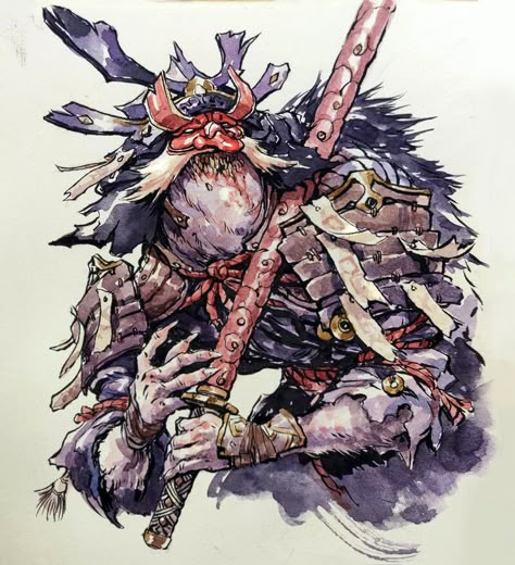 Samurai Ink Art, Watercolor Samurai, Ink Sketchbook, Arte Peculiar, Samurai Artwork, Fantasy Stuff, Creature Artwork, Samurai Art, Concept Art Character