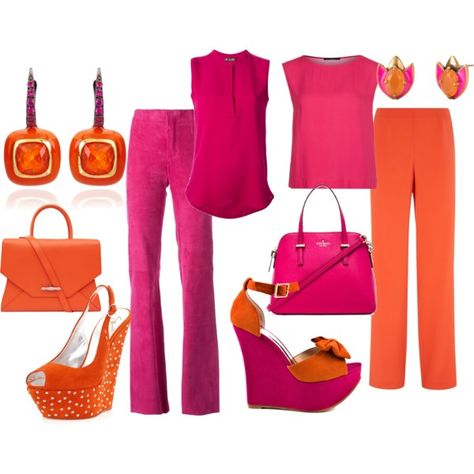 #colorblock Orange & Fushia Fushia And Orange Outfit, Pretty Pants, Dinner Party Outfits, Easter 2023, Color Outfits, Core Wardrobe, Hermes Orange, Orange Outfit, 1930s Fashion