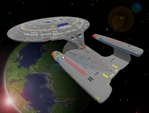 This is a minecraft version of the starship Enterprise D from Star Trek: the next generation. Ideas For Minecraft, Minecraft Small House, Trek Deck, Planet Minecraft, Map Minecraft, Game Textures, Uss Enterprise Star Trek, All Minecraft, Minecraft House Tutorials