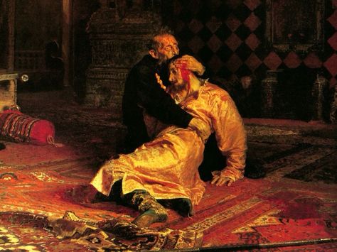 Ivan the Terrible and His Son Ivan on November 16, 1581, by Ilya Repin Ivan The Terrible, Terrible Tattoos, Lounge Music, Russian Memes, Tattoo For Son, Painting Tattoo, Character Poses, Wildlife Animals, Old Art