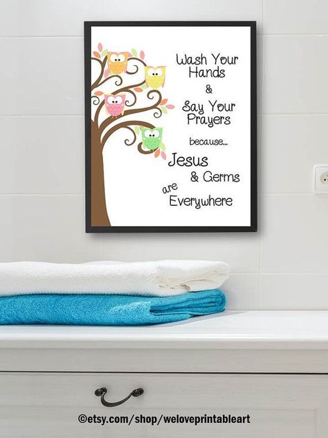 Owl Bathroom Decor, Owl Bathroom, Bathroom Rules Sign, Say Your Prayers, Kids Bathroom Decor, Kids Bathroom Wall, Kids Bathroom Art, Kids Bathroom Wall Art, Bathroom Decor Signs