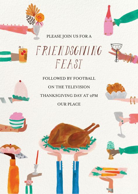 Hands Full | Send online instantly | RSVP tracking Friendsgiving Invites, Friendsgiving Invitations, Fall Party Invitations, Friendsgiving Feast, Friendsgiving Invite, Online Party Invitations, Event Graphics, Thanksgiving Invitation, Thanksgiving Party