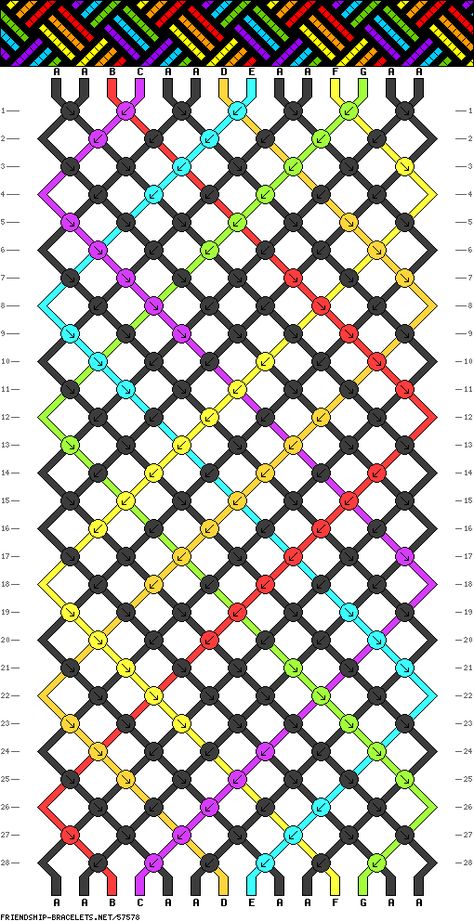 friendship bracelet pattern Rainbow Friendship Bracelet Patterns, Floss Bracelets, Friendship Bracelets Designs, Bracelet Craft Diy, Diy Friendship Bracelets Patterns, Thread Bracelets, Black Rainbow, Friendship Bracelets Diy, Macrame Bracelets