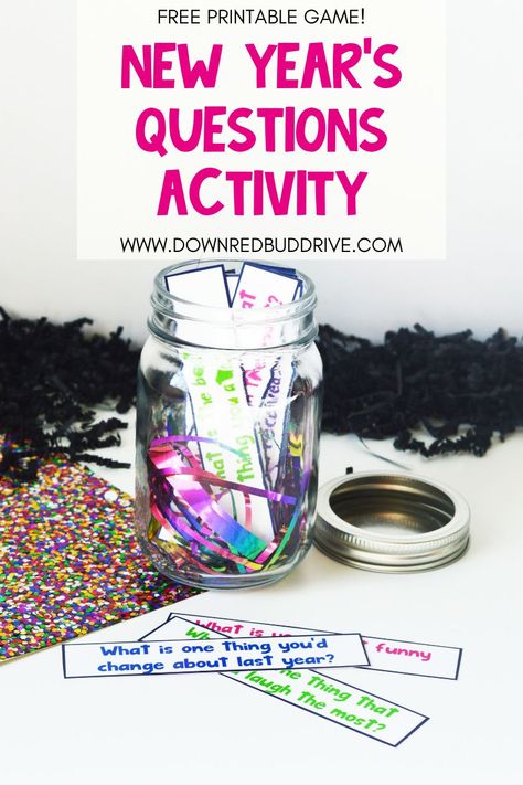 Make New Year's Eve fun with this printable New Year's Question Activity! It's the perfect group activity for New Year's! New Year's Question Activity | New Year's Game for Adults | New Year's Eve Activity | New Year's Family Activity | New Year's Questions | New Year's Questions Printable Free | New Year's Eve Family Activity | Down Redbud Drive #newyearseve #questions #newyearsquestions #familyactivity #freeprintable #familygame New Year Team Building Activity, New Years Resolution Crafts For Adults, New Years Eve Party Games For Adults Free Printables, Classroom New Years Activities, January Activities For Adults, New Years Games For Teens, New Year Activities For Adults, School New Years Activities, New Years Questions