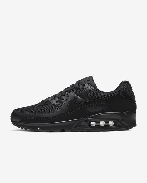 Popular Nike Shoes, Nike Air Max 90 Black, Nike Air Max 90 Mens, Air Max 90 Black, Air Max 90s, Kicks Shoes, Shoe Nike, Mens Nike Shoes, Men's Shoe