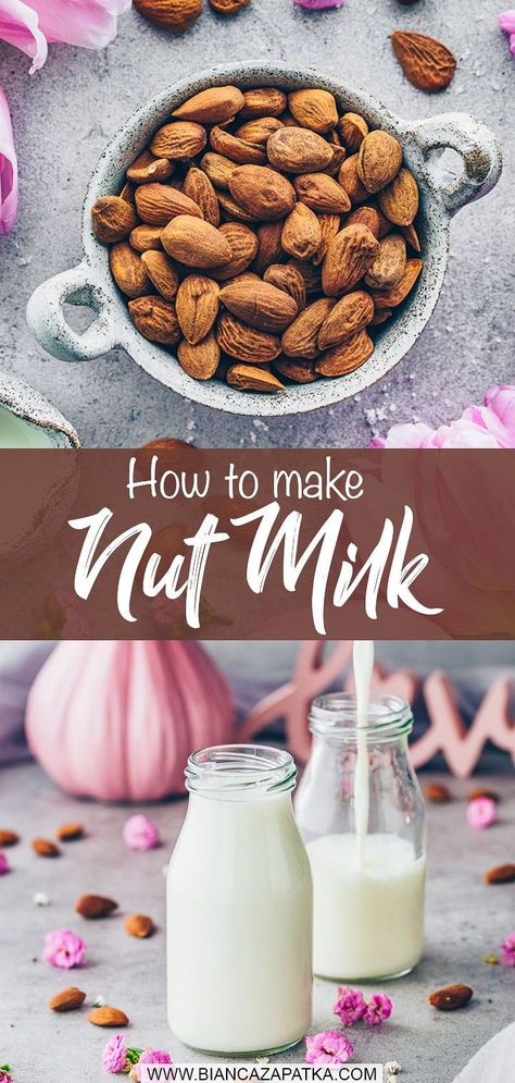 What makes nuts so healthy? How much nuts should you eat a day? How can I replace nuts? I’ll also show you how you can make any nut milk like almond, cashew and hazelnut milk at home very quickly and easily with minimal effort using my basic recipe Diy Almond Milk, Hazelnut Milk, Smoothie Drink Recipes, Diy Recipe, Easy Smoothies, Nut Milk, Milk Recipes, Unhealthy Food, Basic Recipes