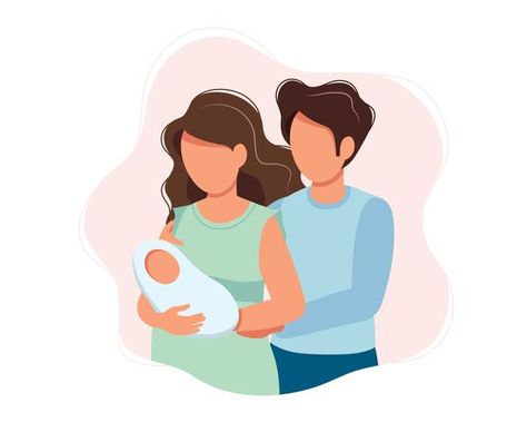 Pregnant Cartoon, Baby Illustration, Happy Parents, Baby Drawing, Concept Illustration, Pregnant Couple, Holding Baby, Couple Illustration, Family Illustration