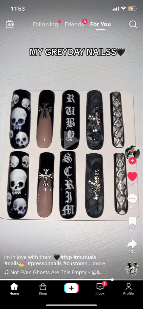 Ftp Nails, Black Nail Designs Emo, $ui̇ci̇deboy$ Nail Ideas, G59 Nails Simple, Grey59 Nails, Sb Nail Ideas, Grey 59 Nails, Grey Day Nails, G59 Nails Acrylic