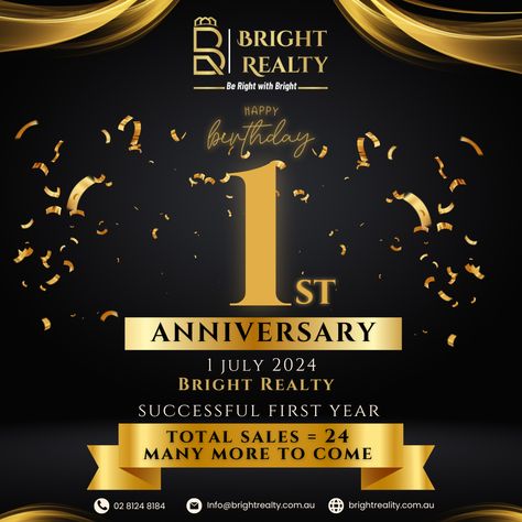 Happy Birthday to Bright Realty!

On our first anniversary, we're proud to announce an impressive 24 sales in our first year.

A huge thank you to our amazing buyers and vendors for trusting us as their real estate partners.

Here's to many more years of success, growth, and making dreams come true!

Cheers to a bright future! 🥂 

#BrightRealty #HappyBirthday #FirstAnniversary #RealEstateSuccess #PropertySales #Celebration #ThankYou Our First Anniversary, Making Dreams Come True, First Anniversary, Bright Future, Dreams Come True, First Year, Happy Birthday, Real Estate, Birthday