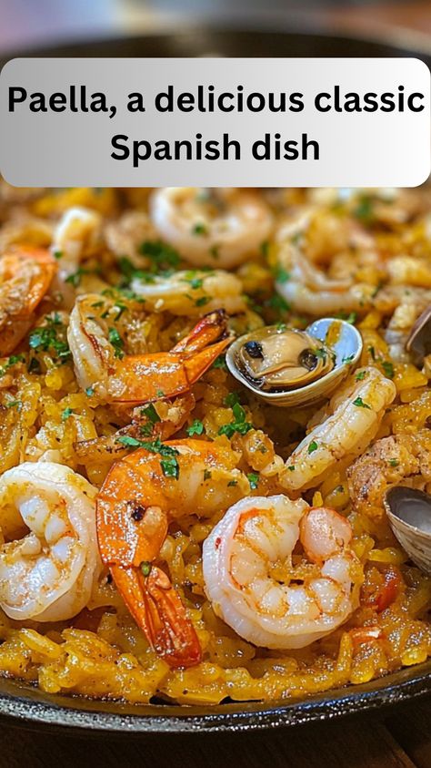 Paella, a beloved Spanish dish, combines vibrant flavors and rich traditions in a single pan. This hearty recipe features saffron-infused rice, a medley of fresh seafood, tender chicken, and savory chorizo, all brought together with fragrant spices and colorful vegetables. Perfect for sharing, paella transforms any meal into a festive feast!
#paella
#seafood
#fish
#fishandrice
#seafoodandrice
#spanishseafood
#spanishdish
#riceandfish
#rice
#paellaspanishdish Spanish Rice With Shrimp, Traditional Paella Recipe, Spanish Meals Traditional, Pork Chops And Spanish Rice Recipe, Paella Recipe Authentic, Best Paella Recipe, Easy Paella Recipe, Paella Seafood, Seafood Rice Recipe