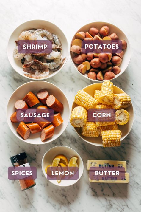 Garlic Butter Shrimp Boil, Shrimp Boil Recipe Old Bay, Shrimp Boil Party, Seafood Broil, Corn And Potatoes, Boil Recipes, Shrimp Boil Recipe, Seafood Dish Recipes, Pinch Of Yum