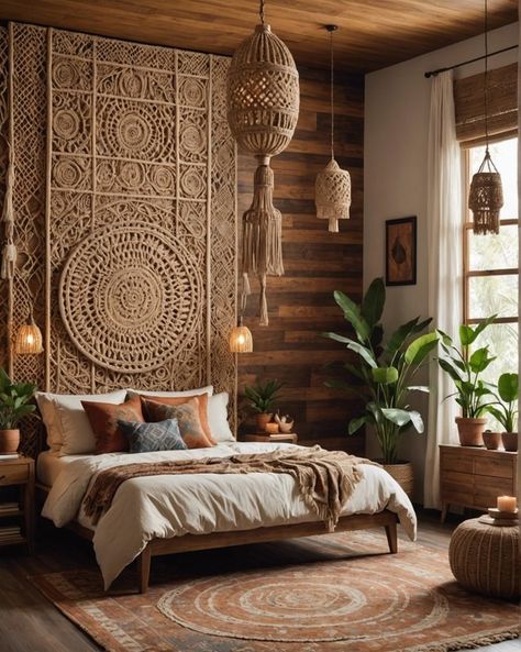 20 Boho Bedroom Accent Walls You Need To See – ToolzView Boho Bedroom Wood Paneling, White Boho Bed Modern Accent Wall, One Wall Wallpaper Bedroom Boho, Bedroom Room Designs, Bohemian Platform Bed Boho Chic, Boho Accent Wall, Boho Bedroom Beds & Bed Frames, Textured Accent Wall, Rustic Boho Bedroom