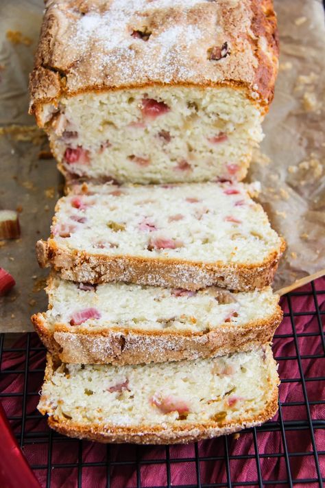 rhubarb bread cut into slices Rhubarb Bread Recipe, Is It Cake, Jelly Bread, Rhubarb Bread, It Cake, Fresh Rhubarb, French Toast Waffles, Breakfast Appetizers, Cake Base