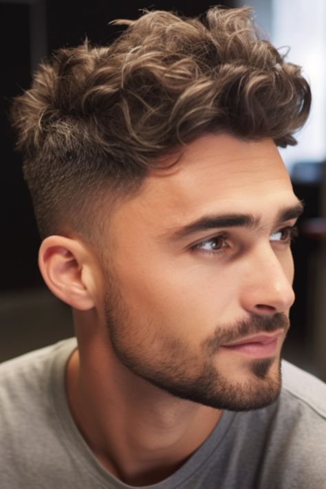 If you have curly hair, a wavy top with a low fade is a great option. This hairstyle highlights the texture of your curls and pairs it with a neat fade haircut on the sides. Mens Hair Curly Short, Short Sides Curly Top Men, Men’s Hair Ideas, Wavy Boys Hairstyle, Men’s Curly Haircut Short On Sides, Men’s Short Wavy Hair Styles, Low Fade Wavy Hair Men, Mens Curly Fade, Low Fade Wavy Hair