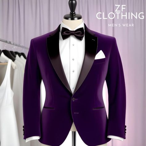 Tuxedo For Men Purple, Black Tuxedo Wedding, Purple Tuxedo, Blazer Wedding, Groom Party, Purple Suits, One Button Blazer, Cute Simple Hairstyles, Simple Hairstyles