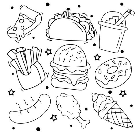 Pop Manga Coloring Book, Pop Manga, Manga Coloring Book, Food Doodles, Food Coloring Pages, Printable Cute, Coloring Page Printable, صفحات التلوين, Cute Food Drawings