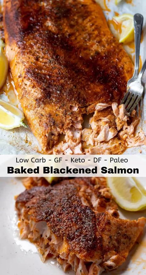 Baked Blackened Salmon, Blackened Salmon Recipes, Dairy Free Lasagna, Salmon Recipes Oven, Spiced Salmon, Oven Salmon, Salmon Recipes Baked Healthy, Salmon Spices, Garlic Butter Salmon