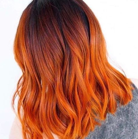 Burnt orange. Looking for a trendy hair colour that will stand out for all the right reasons? Then you will love this burnt orange hue. Red And Orange Hair, Cheveux Oranges, Copper Balayage, Hair Color Orange, Fire Burning, Copper Hair Color, Bright Hair, Short Hair Balayage, Trendy Hair Color