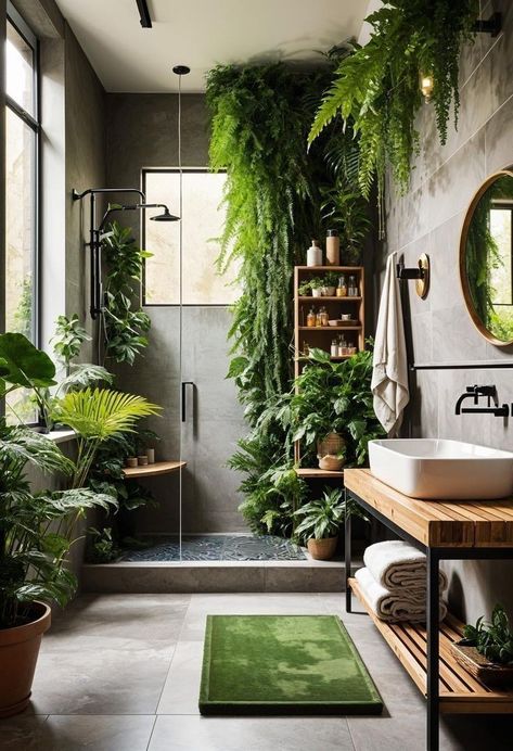 Bathroom Plants No Sunlight, Jungle Bathroom, Bathroom Plants Decor, Tropical Bathroom, Great Bathrooms, Small Bathroom Ideas Modern, Stunning Bathrooms, Bathroom Plants, Bathroom Decor Ideas