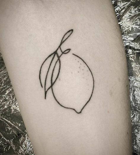 Lemon When Life Gives You Lemons Tattoo, Limoncello Tattoo, Italian Lemon Tattoo, Cannoli Tattoo, Cute Fruit Tattoos, Lemon Tattoo Design, Fine Line Lemon Tattoo, Almond Tattoo, Lemon Tattoo Minimalist