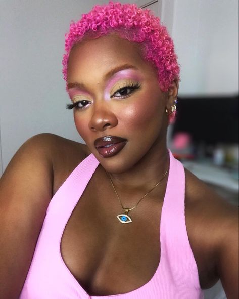 Pink Twa Natural Hair, Pink Twa, Pink Hair Black Women, Pink Afro, Short Dyed Hair, It's Been So Long, Hot Pink Hair, Natural Hair Short Cuts, Life Update