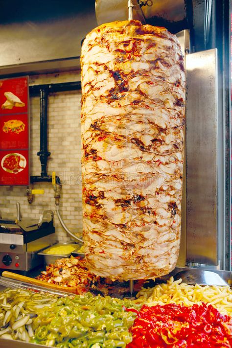 Turkish doner kebab stock photos Roasted Quince, Mini Restaurant, Turkish Doner, Chicken Doner, Turkish Kebab, Greek Gyros, Chicken Cooking, Bakery Design Interior, Doner Kebab